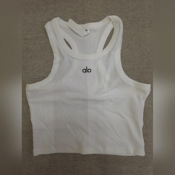 Alo White Ribbed Tank Top - Picture 1 of 1